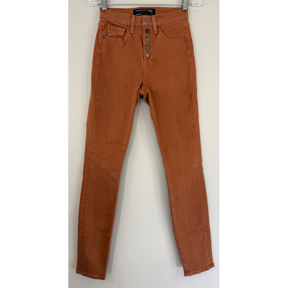 Veronica Beard Maera Skinny High‎ Rise Jeans Women's 25 Cinnamon Clay Button Fly